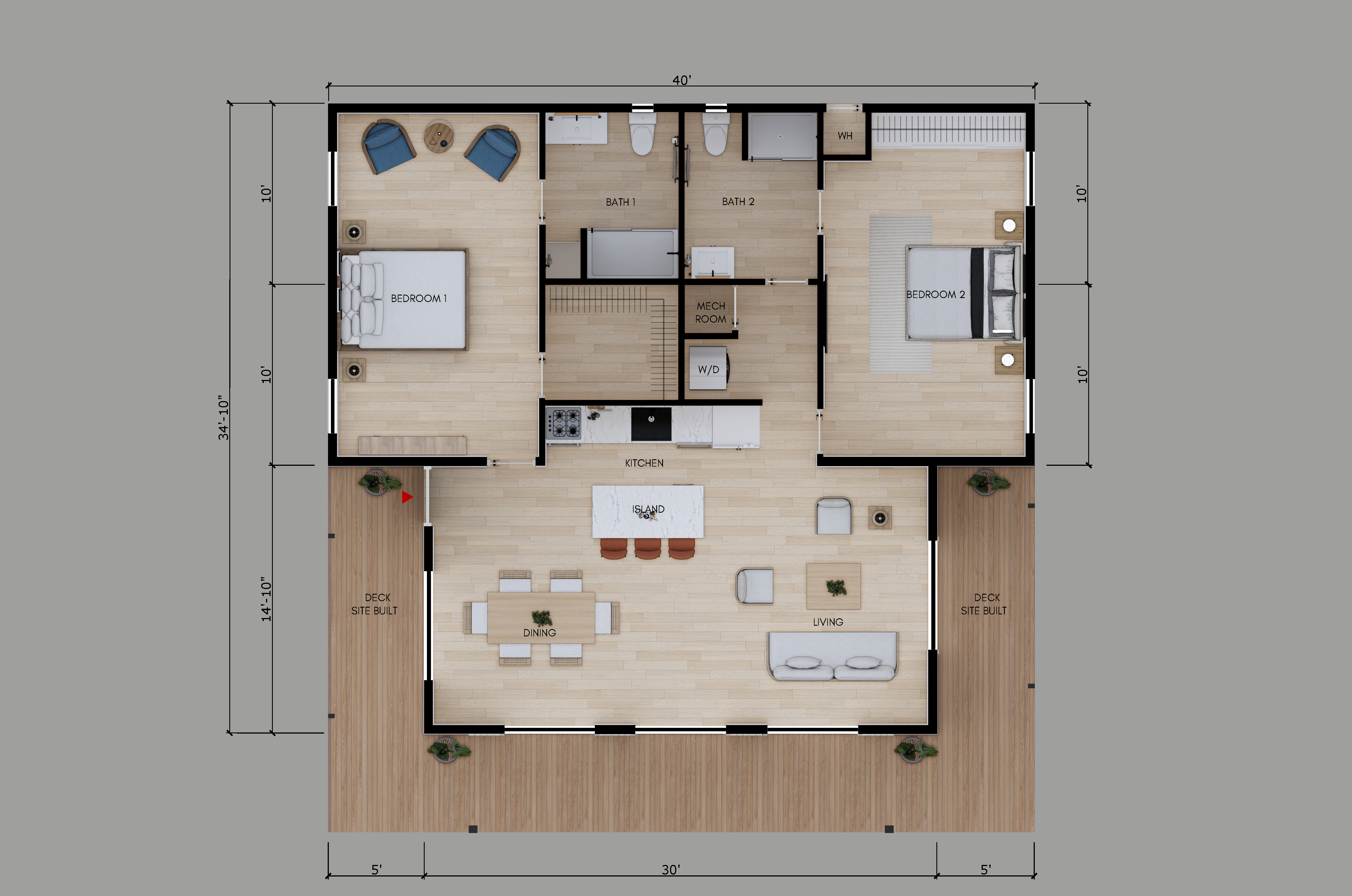 The Navajo 1200 — 1,200 sq ft Full-Size Modern Yard Income Home $235,870