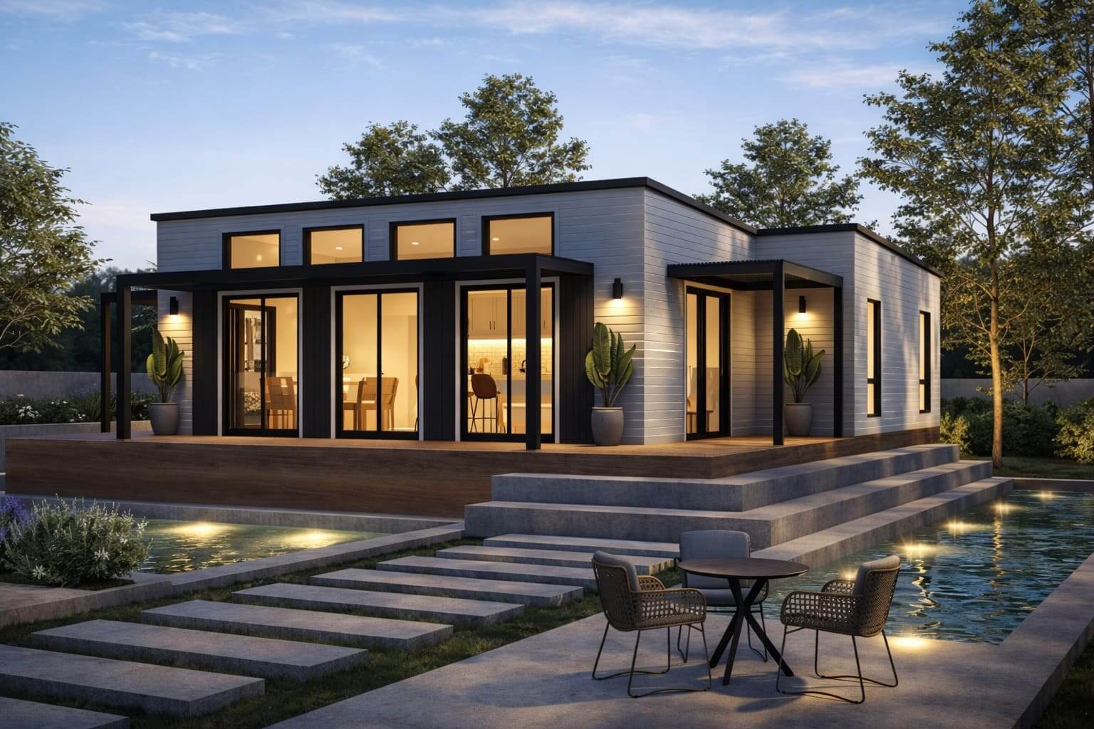 The Navajo 1200 — 1,200 sq ft Full-Size Modern Yard Income Home $235,870