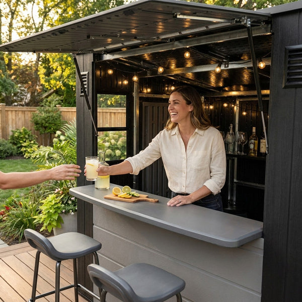 Outdoor Entertainment Shed Built for Storage and Hosting, Weather Resistant, Dual Function, Permit Required