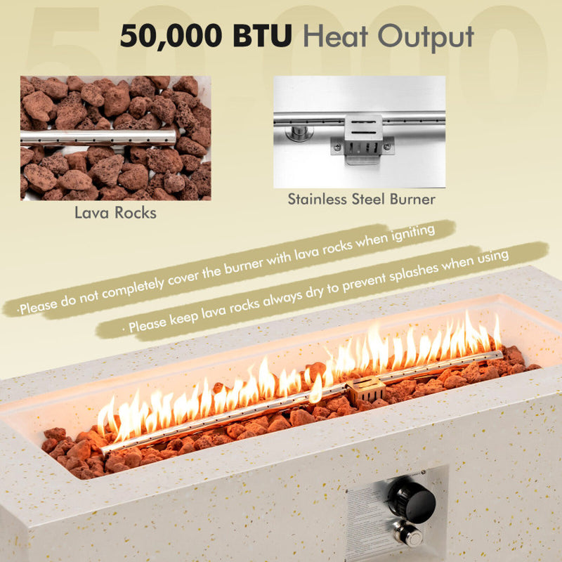 42 Inch 50,000 BTU Rectangle Terrazzo Fire Pit Table with PVC Cover