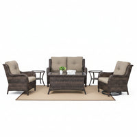 Patio Furniture Set Designed for Complete Outdoor Living, Swivel Rockers, Wicker Sofa, Coffee Table