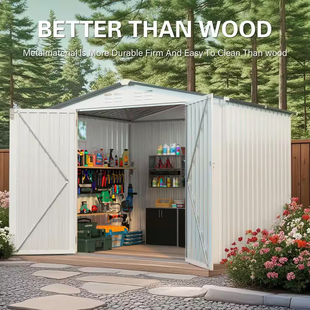 8X6FT (48 Sq Ft) Outdoor Gray Metal Storage Shed for Garden, Backyard, Patio, Sundries and Bike Storage