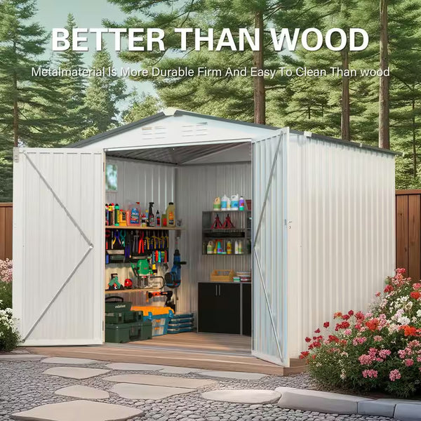 8X6FT (48 Sq Ft) Outdoor Gray Metal Storage Shed for Garden, Backyard, Patio, Sundries and Bike Storage