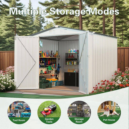 8X6FT (48 Sq Ft) Outdoor Gray Metal Storage Shed for Garden, Backyard, Patio, Sundries and Bike Storage