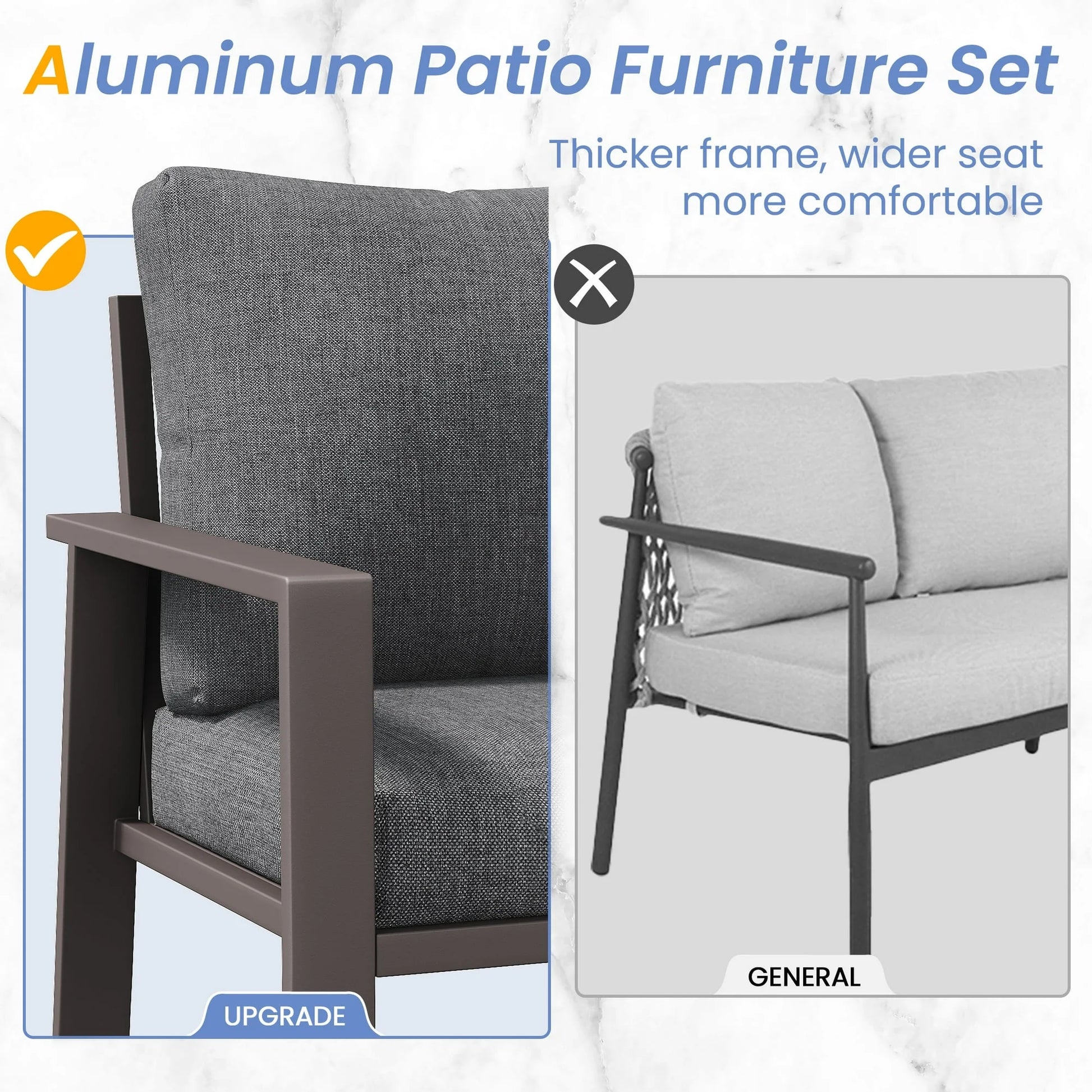 Aluminum Patio Furniture Set, Contemporary Outdoor Couch Set, Aluminum Patio Conversation Set, Gray