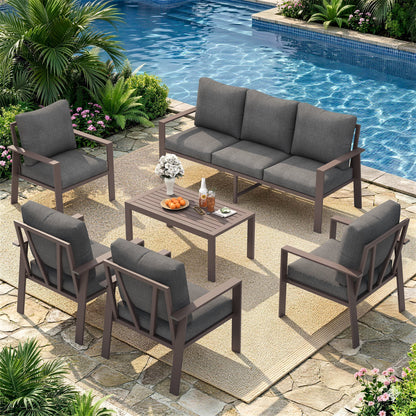 Aluminum Patio Furniture Set, Contemporary Outdoor Couch Set, Aluminum Patio Conversation Set, Gray