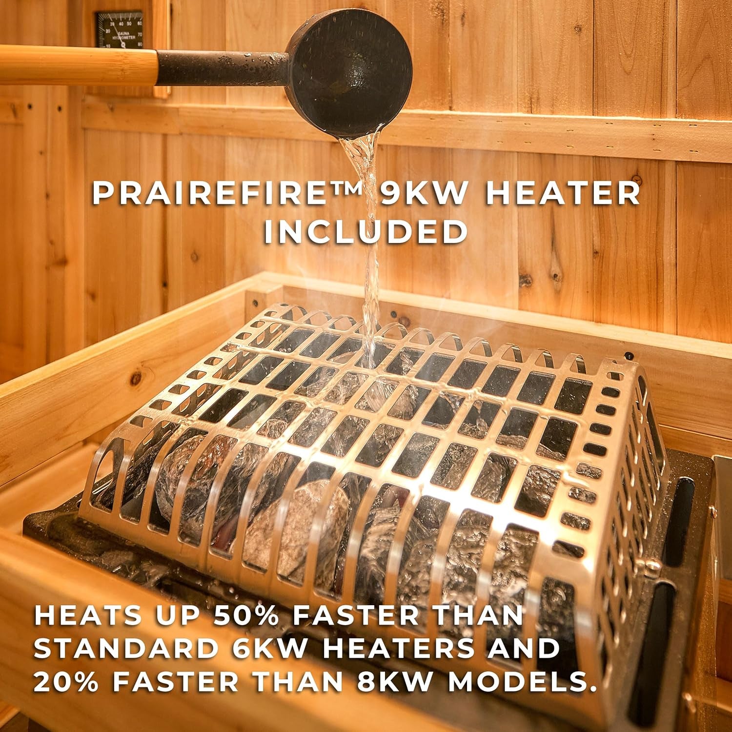 Paxton 4-6 Person Traditional Cedar Outdoor Barrel Sauna with Electric Sauna Heater, Front Porch, Sauna Rocks, Dry Heat, Steam Sauna, LED Lights, Wi-Fi Panel, Sauna Accessories