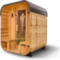 Lennon 2-4 Person Traditional Cedar Outdoor Cube Sauna with Porch, Electric Sauna Heater, Sauna Rocks, Dry Heat, Steam Sauna, LED Lights, Wi-Fi Control, Sauna Accessories