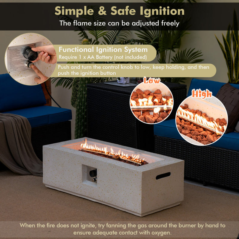 42 Inch 50,000 BTU Rectangle Terrazzo Fire Pit Table with PVC Cover