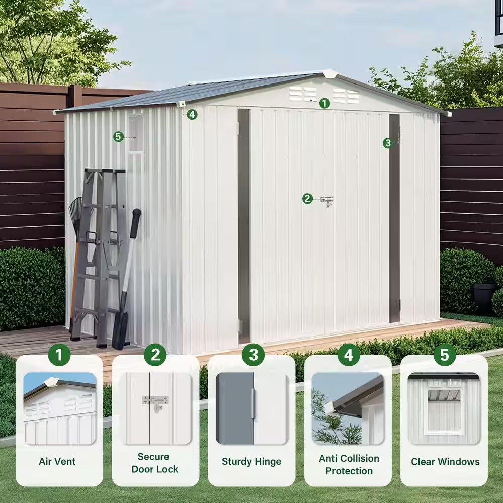8X6FT (48 Sq Ft) Outdoor Gray Metal Storage Shed for Garden, Backyard, Patio, Sundries and Bike Storage