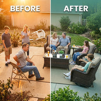 8 Pieces Patio Furniture Sets with Swivel Rocking Chairs,High-Back Rattan Patio Outdoor Conversation Set with 2-Seat Sofa & Coffee Table for Porch Deck Backyard Poolside — Before & After