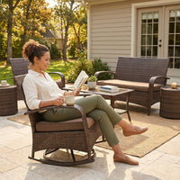 8 Pieces Patio Furniture Sets with Swivel Rocking Chairs,High-Back Rattan Patio Outdoor Conversation Set with 2-Seat Sofa & Coffee Table for Porch Deck Backyard Poolside — Lifestyle