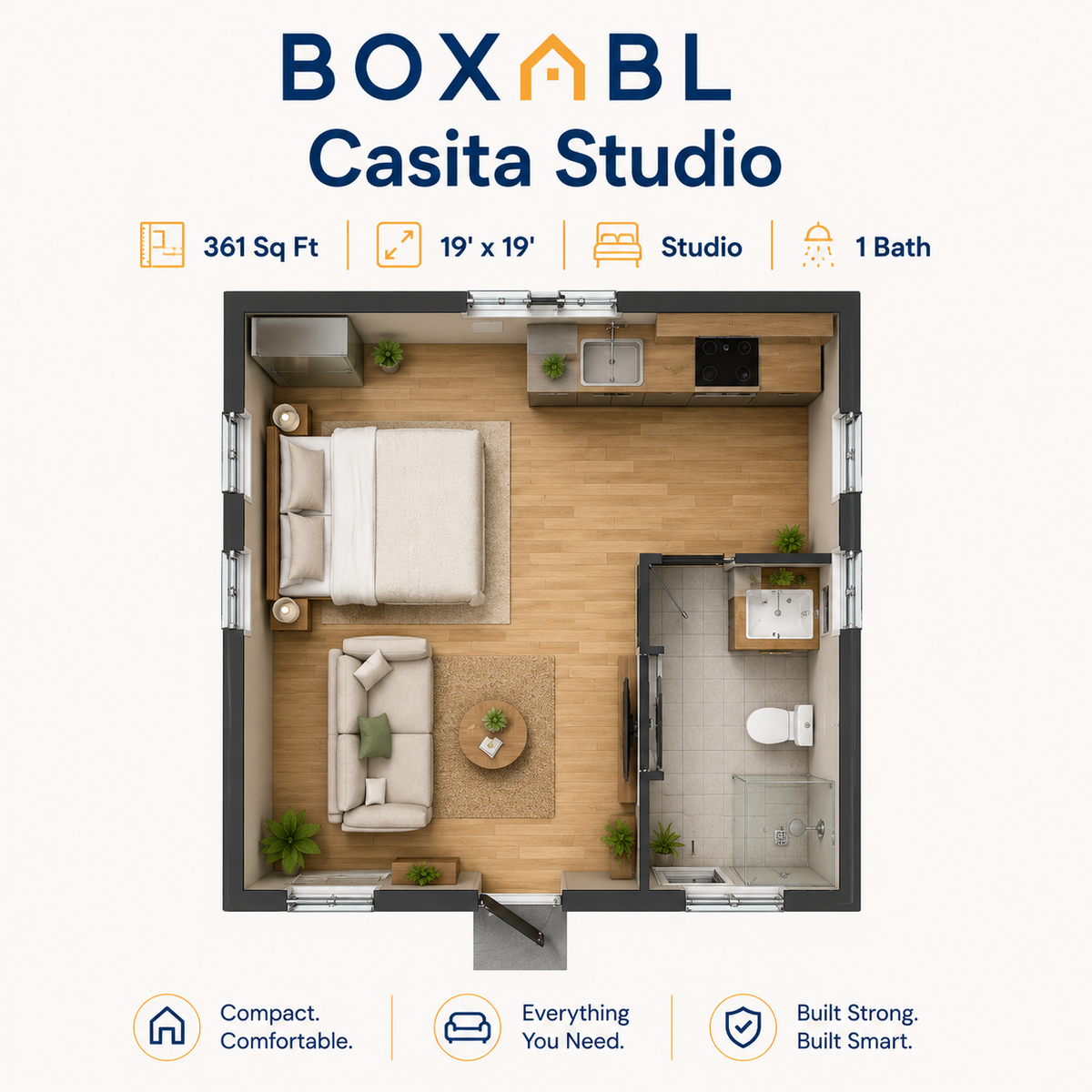 BOXABL Casita Studio — Modern Turnkey ADU, Fully Installed + Permitted | $140,000