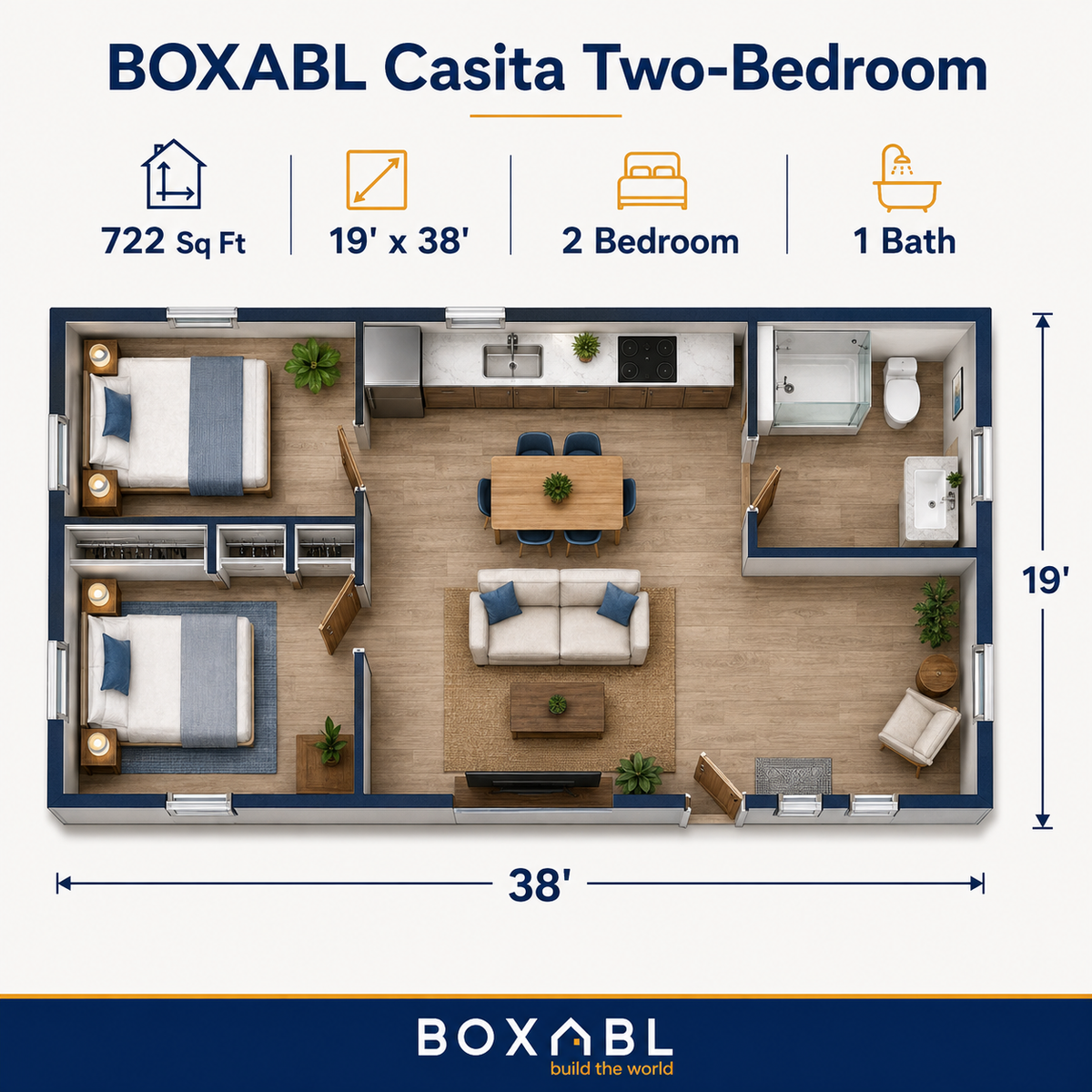 BOXABL Casita Two-Bedroom — Modern Luxury Turnkey ADU, Fully Installed + Permitting Included | $200,000