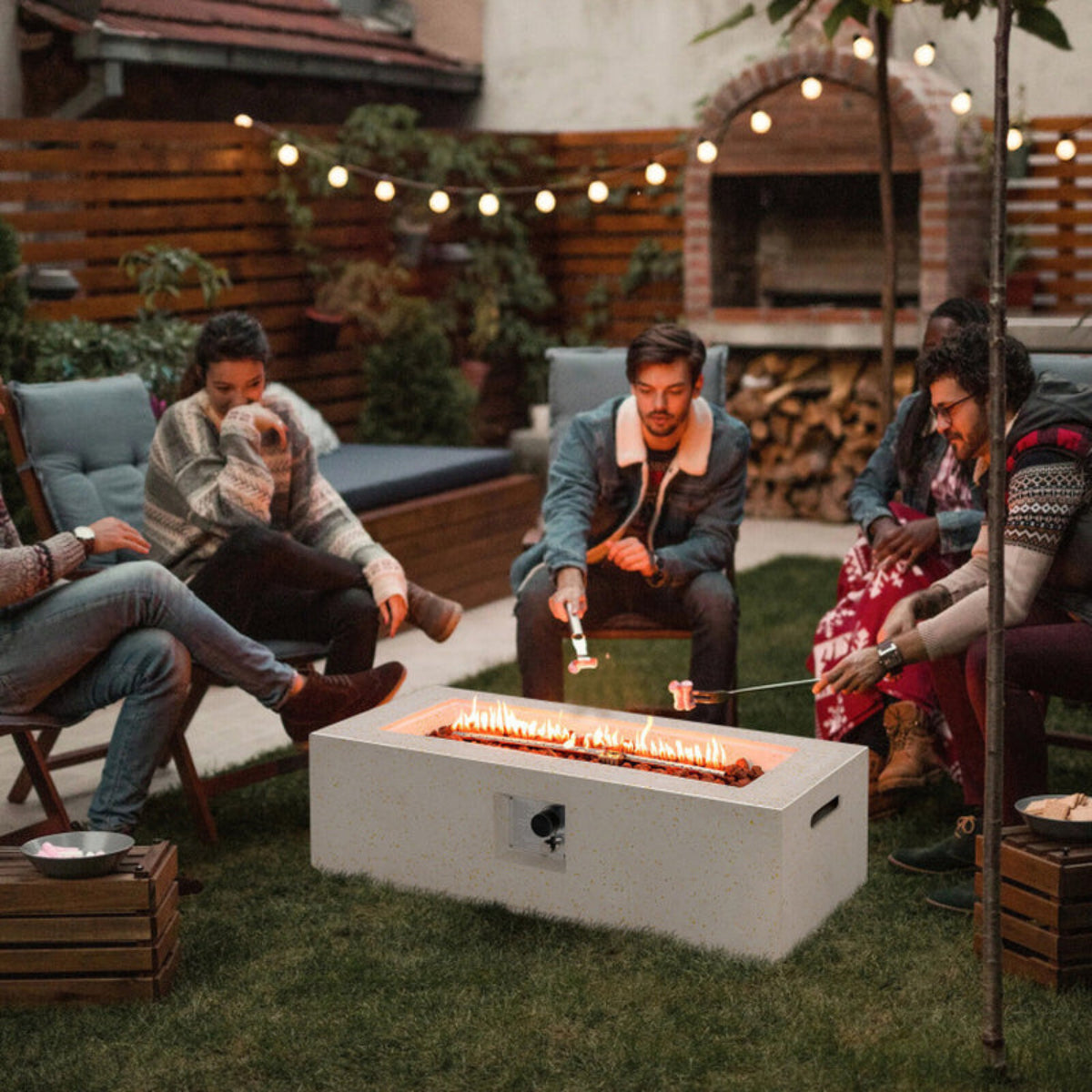 42 Inch 50,000 BTU Rectangle Terrazzo Fire Pit Table with PVC Cover
