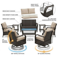 8 Pieces Patio Furniture Sets with Swivel Rocking Chairs,High-Back Rattan Patio Outdoor Conversation Set with 2-Seat Sofa & Coffee Table for Porch Deck Backyard Poolside — How It Works
