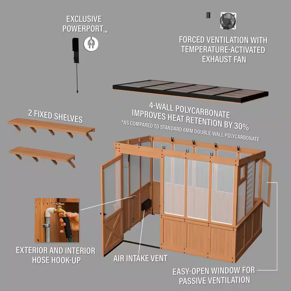 Willow 6 Ft. X 9 Ft. 6 In. X 7 Ft. 10 In. All Cedar Modern Greenhouse