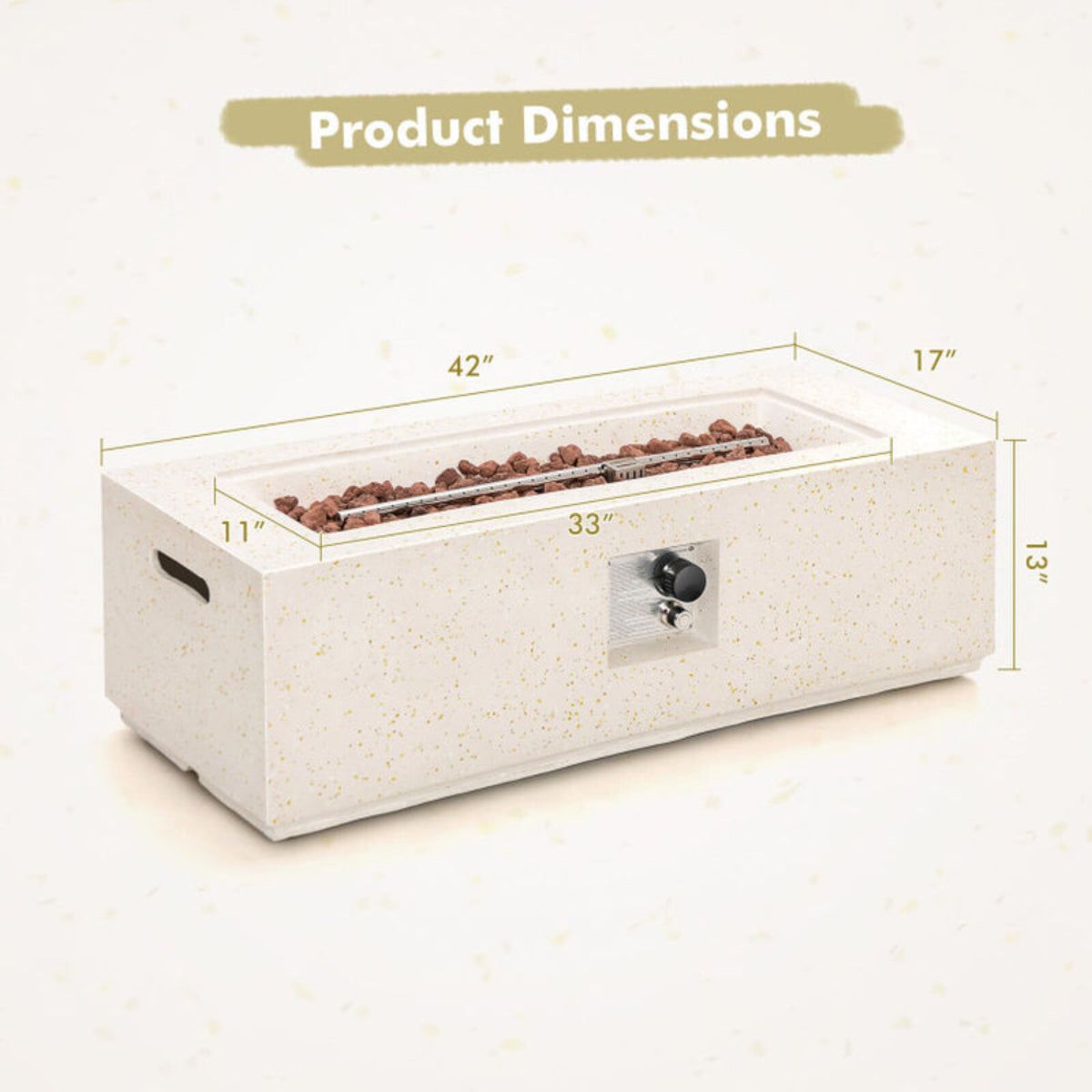 42 Inch 50,000 BTU Rectangle Terrazzo Fire Pit Table with PVC Cover