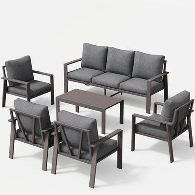 Aluminum Patio Furniture Set, Contemporary Outdoor Couch Set, Aluminum Patio Conversation Set, Gray