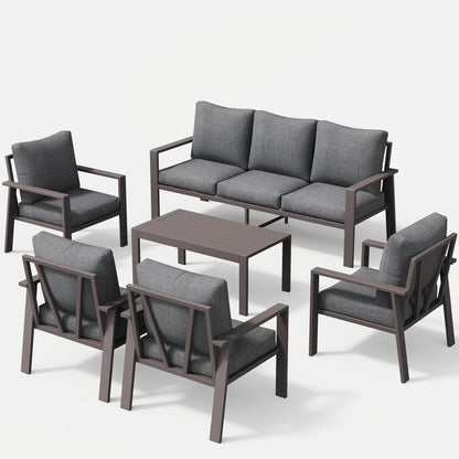 Aluminum Patio Furniture Set, Contemporary Outdoor Couch Set, Aluminum Patio Conversation Set, Gray