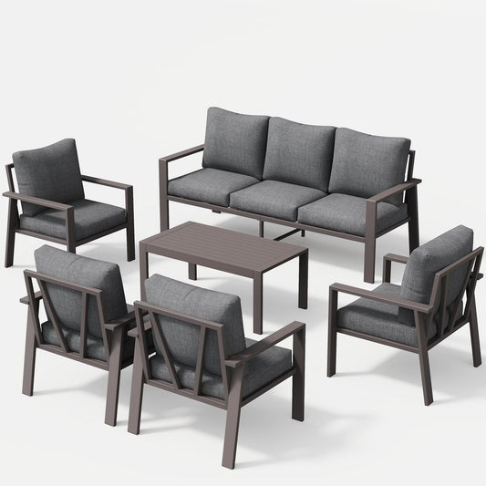 Aluminum Patio Furniture Set, Contemporary Outdoor Couch Set, Aluminum Patio Conversation Set, Gray