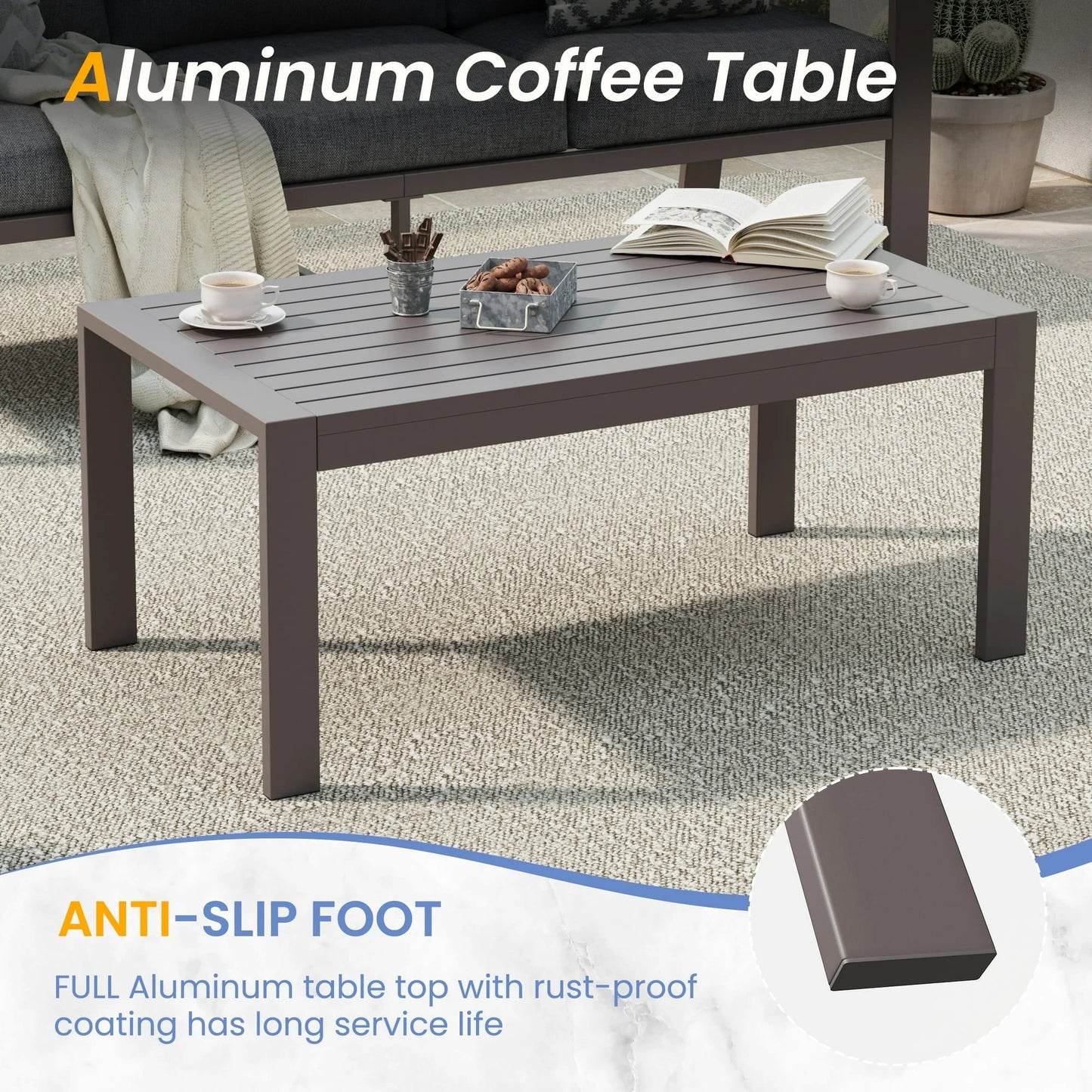 Aluminum Patio Furniture Set, Contemporary Outdoor Couch Set, Aluminum Patio Conversation Set, Gray