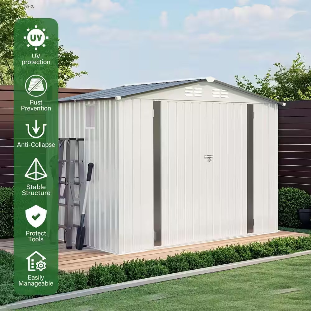 8X6FT (48 Sq Ft) Outdoor Gray Metal Storage Shed for Garden, Backyard, Patio, Sundries and Bike Storage