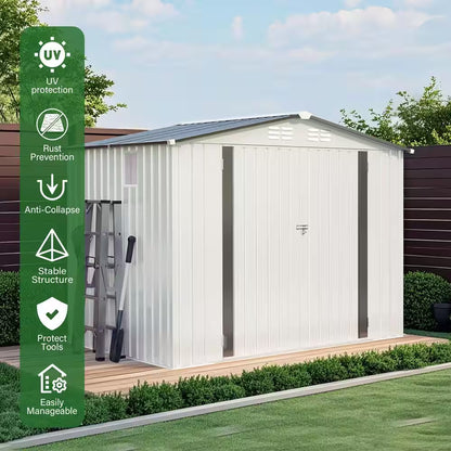 8X6FT (48 Sq Ft) Outdoor Gray Metal Storage Shed for Garden, Backyard, Patio, Sundries and Bike Storage