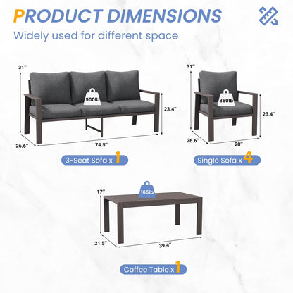Aluminum Patio Furniture Set, Contemporary Outdoor Couch Set, Aluminum Patio Conversation Set, Gray