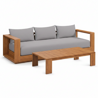Tahoe Acacia Wood 2-Piece Outdoor Patio Furniture Set in Natural Light Gray - Includes Sofa with Weather-Resistant Cushions and Coffee Table