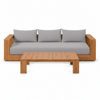 Tahoe Acacia Wood 2-Piece Outdoor Patio Furniture Set in Natural Light Gray - Includes Sofa with Weather-Resistant Cushions and Coffee Table
