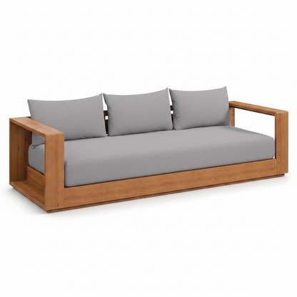 Tahoe Acacia Wood 2-Piece Outdoor Patio Furniture Set in Natural Light Gray - Includes Sofa with Weather-Resistant Cushions and Coffee Table